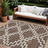 8' X 10' Brown And Ivory Geometric Washable Indoor Outdoor Area Rug