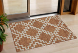 3' X 5' Brown And Ivory Geometric Washable Indoor Outdoor Area Rug