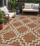 5' X 8' Brown And Ivory Geometric Washable Indoor Outdoor Area Rug