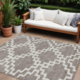 8' X 10' Taupe And Ivory Geometric Washable Indoor Outdoor Area Rug