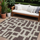 8' X 10' Brown And Beige Abstract Washable Indoor Outdoor Area Rug