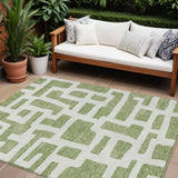 8' X 10' Green And Ivory Abstract Washable Indoor Outdoor Area Rug