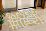 3' X 5' Gold And Ivory Abstract Washable Indoor Outdoor Area Rug