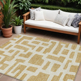 8' X 10' Gold And Ivory Abstract Washable Indoor Outdoor Area Rug