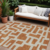 8' X 10' Terra Cotta And Gray Abstract Washable Indoor Outdoor Area Rug