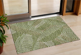 3' X 5' Olive Green Brown And Ivory Floral Washable Indoor Outdoor Area Rug