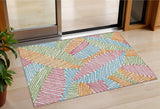 3' X 5' Blue Green And Pink Floral Washable Indoor Outdoor Area Rug