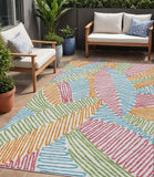 5' X 8' Blue Green And Pink Floral Washable Indoor Outdoor Area Rug