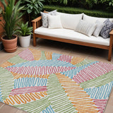 8' X 10' Blue Green And Pink Floral Washable Indoor Outdoor Area Rug