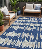 5' X 8' Navy Blue Gray And Ivory Striped Washable Indoor Outdoor Area Rug