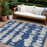 8' X 10' Navy Blue Gray And Ivory Striped Washable Indoor Outdoor Area Rug