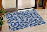 3' X 5' Navy Blue And Ivory Tribal Washable Indoor Outdoor Area Rug
