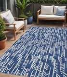 5' X 8' Navy Blue And Ivory Tribal Washable Indoor Outdoor Area Rug