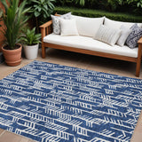 8' X 10' Navy Blue And Ivory Tribal Washable Indoor Outdoor Area Rug
