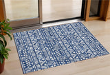 3' X 5' Navy Blue And Ivory Southwestern Washable Indoor Outdoor Area Rug