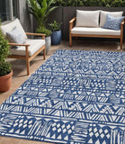 5' X 8' Navy Blue And Ivory Southwestern Washable Indoor Outdoor Area Rug