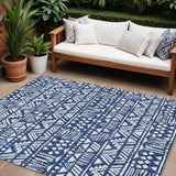8' X 10' Navy Blue And Ivory Southwestern Washable Indoor Outdoor Area Rug