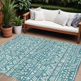 8' X 10' Teal Blue And Ivory Southwestern Washable Indoor Outdoor Area Rug
