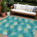 8' X 10' Emerald Gray And Ivory Polka Dot Washable Indoor Outdoor Area Rug