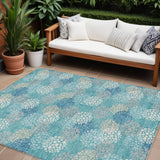 8' X 10' Teal Blue Gray And Ivory Polka Dot Washable Indoor Outdoor Area Rug