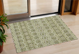 3' X 5' Artichoke Green Gray And Ivory Moroccan Washable Indoor Outdoor Area Rug