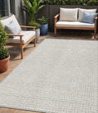 5' X 8' Taupe And Silver Geometric Washable Indoor Outdoor Area Rug