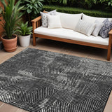 8' X 10' Black And Ivory Geometric Washable Indoor Outdoor Area Rug