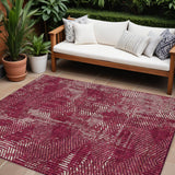 8' X 10' Burgundy And Ivory Geometric Washable Indoor Outdoor Area Rug