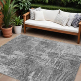 8' X 10' Gray And Charcoal Geometric Washable Indoor Outdoor Area Rug