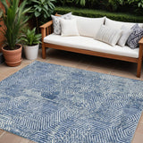 8' X 10' Navy Blue And Ivory Geometric Washable Indoor Outdoor Area Rug