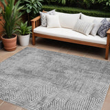 8' X 10' Silver And Gray Geometric Washable Indoor Outdoor Area Rug
