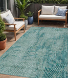 5' X 8' Teal Blue And Gray Geometric Washable Indoor Outdoor Area Rug