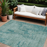 8' X 10' Teal Blue And Gray Geometric Washable Indoor Outdoor Area Rug