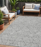 5' X 8' Gray And Ivory Floral Washable Indoor Outdoor Area Rug