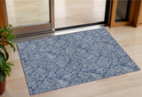 3' X 5' Navy Blue And Ivory Floral Washable Indoor Outdoor Area Rug