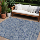 8' X 10' Navy Blue And Ivory Floral Washable Indoor Outdoor Area Rug