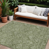 8' X 10' Olive Green And Light Green Floral Washable Indoor Outdoor Area Rug