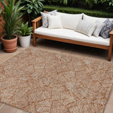 8' X 10' Copper And Beige Floral Washable Indoor Outdoor Area Rug