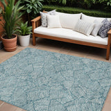 8' X 10' Teal Blue And Ivory Floral Washable Indoor Outdoor Area Rug