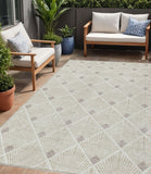 5' X 8' Beige And Ivory Geometric Washable Indoor Outdoor Area Rug