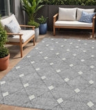 5' X 8' Gray And Ivory Geometric Washable Indoor Outdoor Area Rug