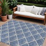 8' X 10' Navy Blue Gray And Ivory Geometric Washable Indoor Outdoor Area Rug