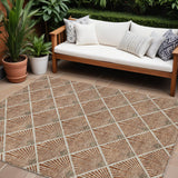 8' X 10' Brown Copper And Beige Geometric Washable Indoor Outdoor Area Rug