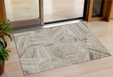 3' X 5' Beige Brown And Ivory Geometric Washable Indoor Outdoor Area Rug