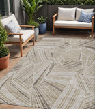 5' X 8' Beige Brown And Ivory Geometric Washable Indoor Outdoor Area Rug