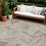 8' X 10' Beige Brown And Ivory Geometric Washable Indoor Outdoor Area Rug