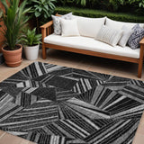 8' X 10' Black And Gray Geometric Washable Indoor Outdoor Area Rug