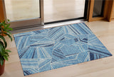 3' X 5' Blue And Teal Blue Geometric Washable Indoor Outdoor Area Rug