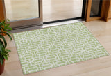 3' X 5' Artichoke Green And Ivory Geometric Washable Indoor Outdoor Area Rug
