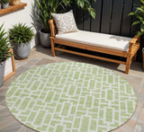 8' Artichoke Green And Ivory Round Geometric Washable Indoor Outdoor Area Rug